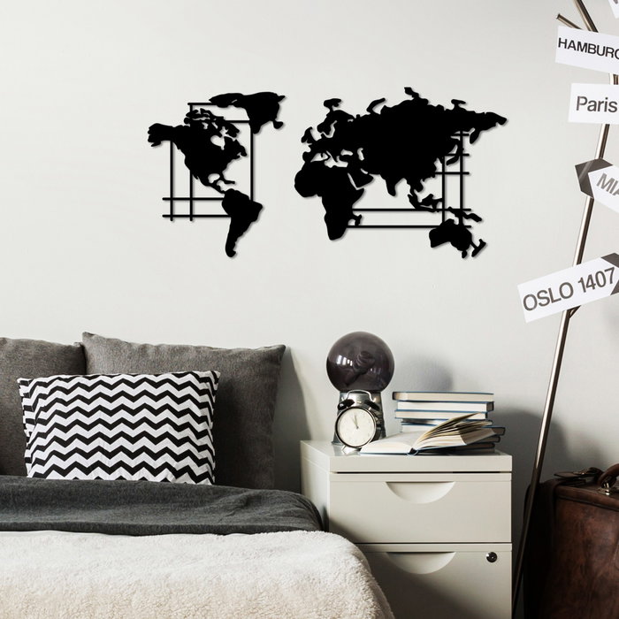Wallity Mapamundi Decorativo de Pared M Metal Negro 70 x 33 cm